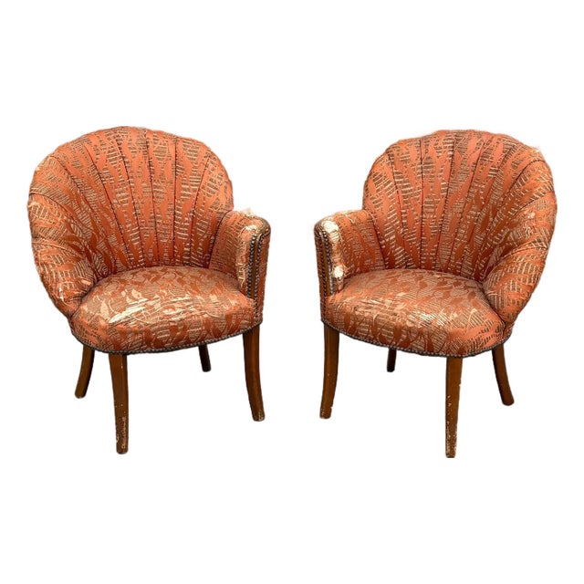 Petite Art Deco Channel Back Shell Chairs, Pair For Sale
