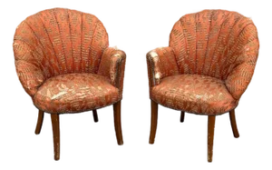 Petite Art Deco Channel Back Shell Chairs, Pair