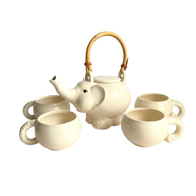 Vintage Elephant Tea Set Teapot & 4 Cups Signed For Sale - Image 13 of 13