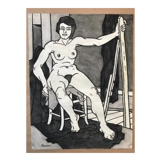 1940 Figurative Charcoal Drawing "Hand on Easel" John Bowers For Sale
