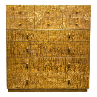 1950s Albert of Shelbyville Mid-Century Modern Burl Wood Chest of Drawers For Sale