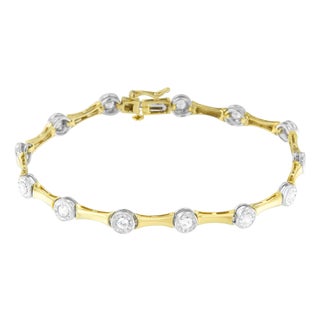 10K Yellow Gold Flashed .925 Sterling Silver 1.0 Cttw Miracle Set Round-Cut Diamond Bezel Style Link Bracelet (I-J Color, I1-I2 Clarity) - 7" For Sale