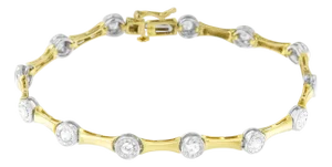 10K Yellow Gold Flashed .925 Sterling Silver 1.0 Cttw Miracle Set Round-Cut Diamond Bezel Style Link Bracelet (I-J Color, I1-I2 Clarity) - 7"