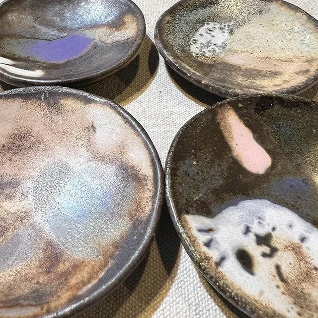 Ceramic Mini Ring/Trinket Dishes, Textured Glaze in Earthy Tones - 4 Piece Set For Sale - Image 4 of 9