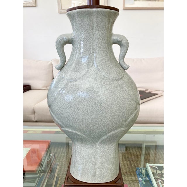 Celedon Ceramic Asian Table Lamps - a Pair For Sale - Image 9 of 12