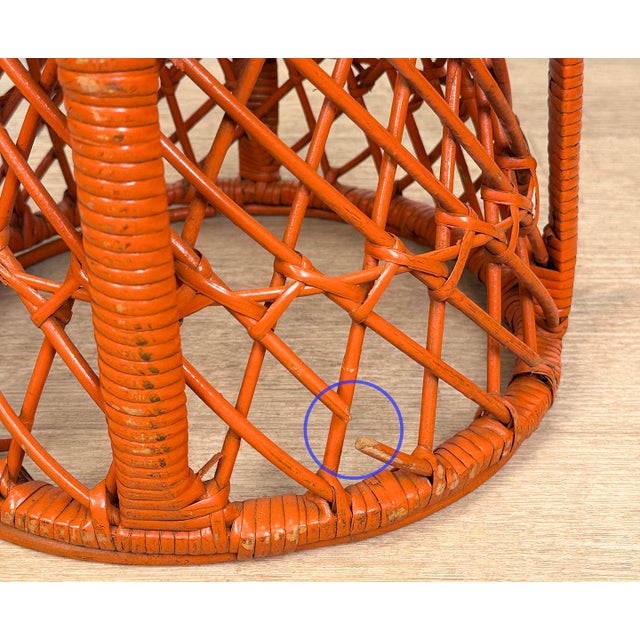 Vintage Boho Orange Wicker Round Plant Stand For Sale - Image 9 of 11
