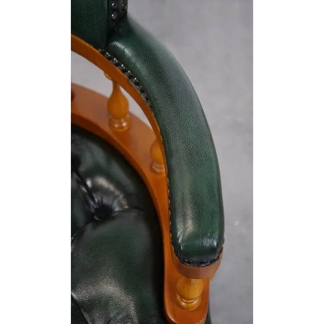 Brown Green Cowhide Chesterfield Office Chair on Wheels For Sale - Image 8 of 14