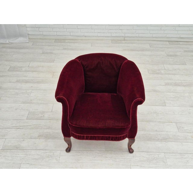 Wood Danish Lounge Chair in Velour & Beech, 1950s For Sale - Image 7 of 18