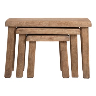 Set Of Three Oak Brutalist Nesting Tables For Sale