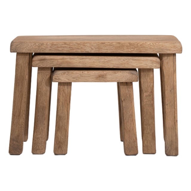 Set Of Three Oak Brutalist Nesting Tables For Sale