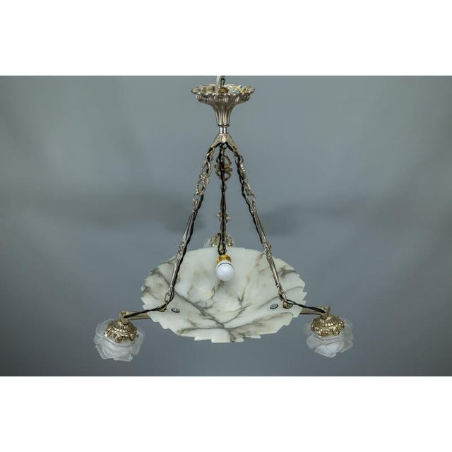 Art Deco French Alabaster and Frosted Glass Four-Light Chandelier, 1920s For Sale - Image 18 of 18