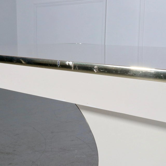 Wood Sculptural Laminate and Brass Coffee Table After Karl Springer For Sale - Image 7 of 7