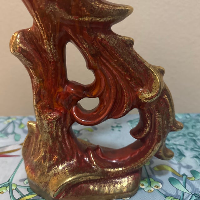 This figurine is a vintage Mid-Century Modern (MCM) ceramic bird, most likely a swan or stylized phoenix, consistent with...