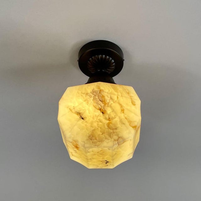 Art Deco Marbled Opaline Glass and Burnished Brass Flush Mount, Germany, 1920s For Sale - Image 10 of 18