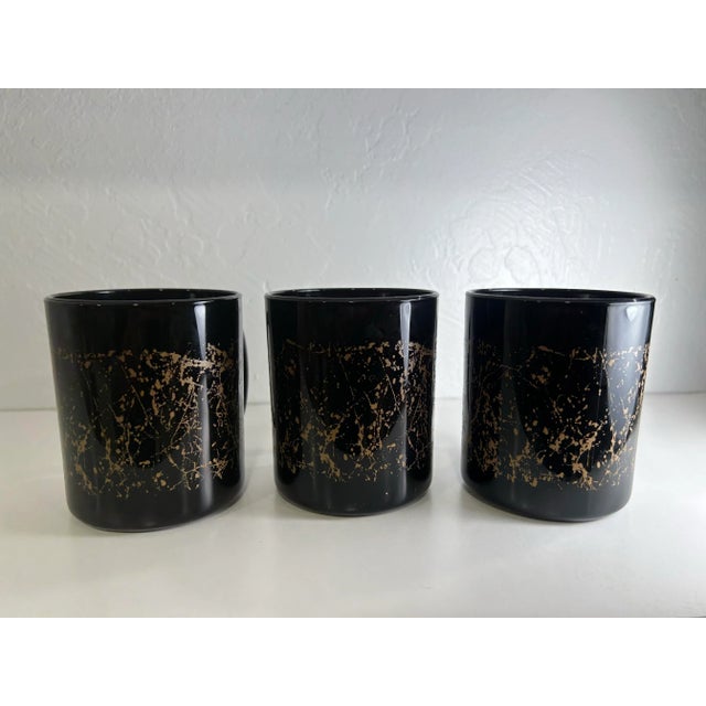 Contemporary 1980s Gold Splatter Black Glass Coffee Mugs by Arocroc France - Set of 3 For Sale - Image 3 of 7