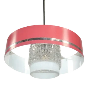 Vintage Ceiling Light in Red/Chrome Ice Glass, 1970s