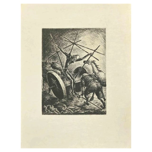 Wladyslaw Jahl, Don Quixote on Chariot, Etching, 1951 For Sale