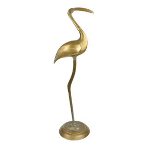 Mid 20th Century Solid Brass Tall Flamingo Crane Water Bird Figurine Model