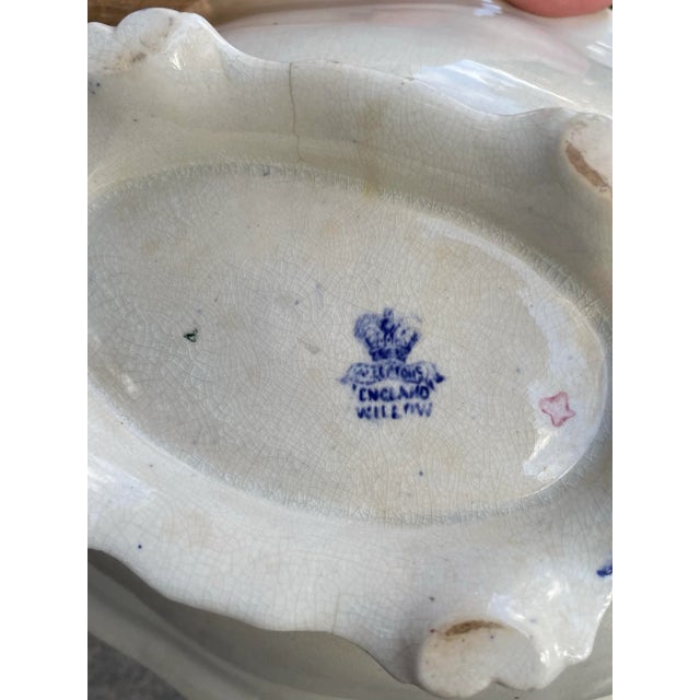Blue Antique English Blue Willow Transferware Oval Footed Serving Dish For Sale - Image 8 of 9