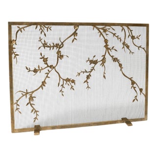 Aged Gold Plum Blossom Fireplace Screen Iron For Sale