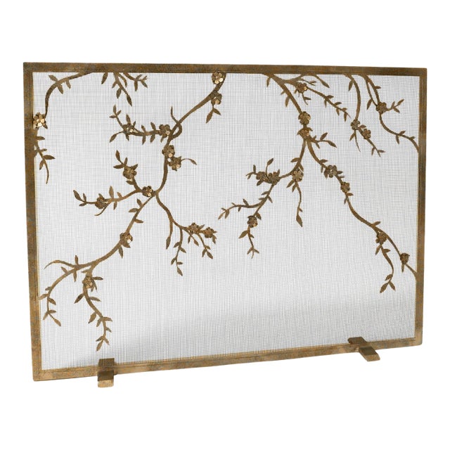 Aged Gold Plum Blossom Fireplace Screen Iron For Sale