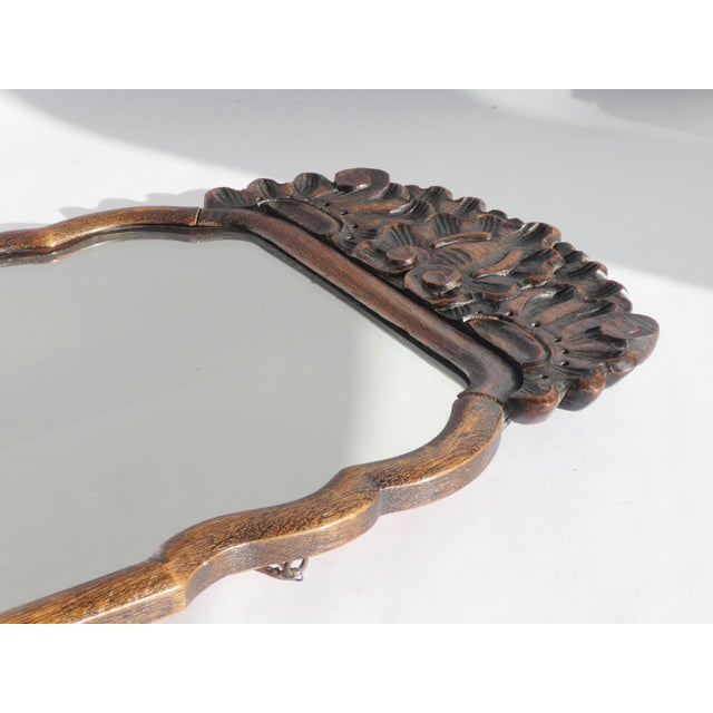 Wood Antique Farmhouse Dutch Walnut Scalloped Wall Mirror, 1800s For Sale - Image 7 of 10