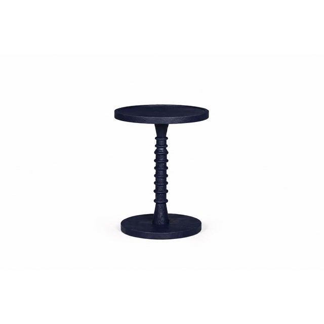 Wood Threaded Drink Table Navy Blue For Sale - Image 7 of 10