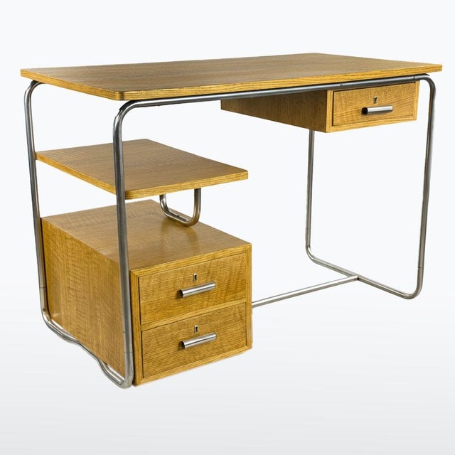 Bauhaus Writing Desk in Oak, 1940s For Sale - Image 11 of 11