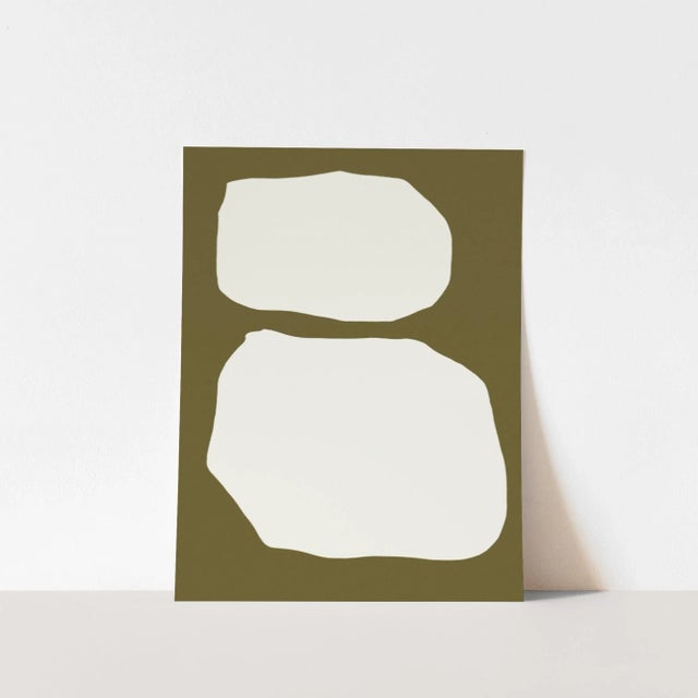 Open edition giclee print. 20"x28" Elegant beige geometrical object on olive green background. Abstract wall art print...