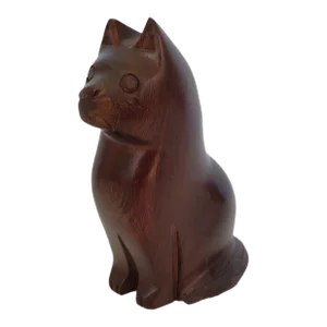 Vintage Hand Carved Ironwood Sitting Cat Figurine Sculpture Paperweight Darkwood Grain