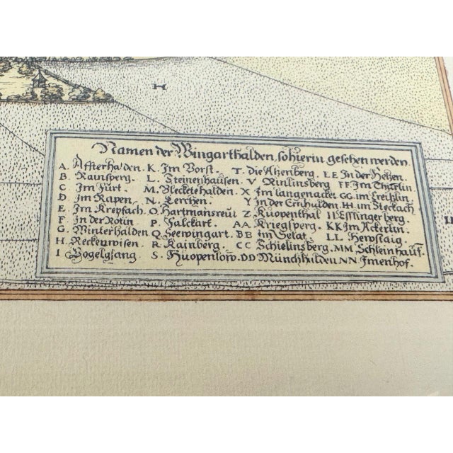 Jonathan Sauter, After Jonathan Sauter, View of Stuttgart in 1592, Colored Copperplate Engraving, 1960s, Framed For Sale - Image 3 of 11