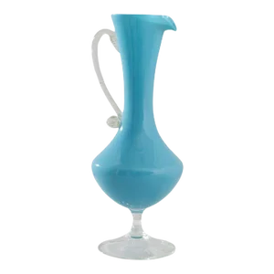 1960s Italian Panorama Blue Glass Pitcher