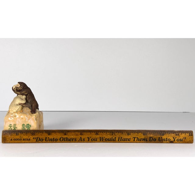 Antique Meiji Japanese Pottery Monkey Wax Seal Figurine For Sale - Image 9 of 10