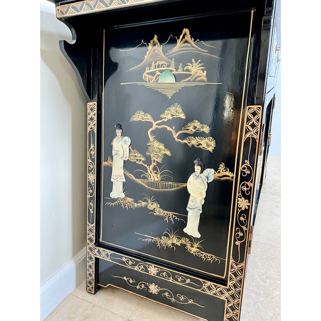 2020s Chinoiserie Black Lacquer Altar Style Sideboard For Sale - Image 5 of 16