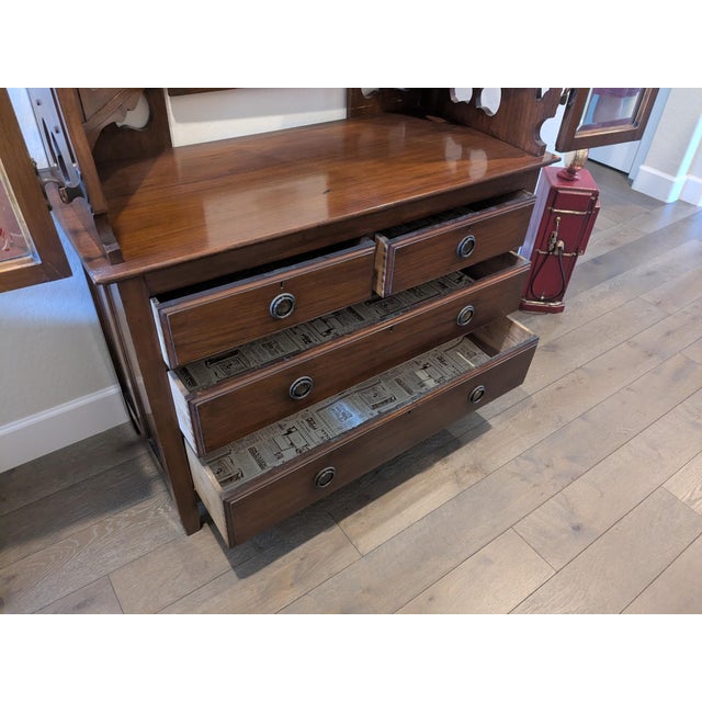 Victorian Antique Victorian Solid Cherry Dressing Chest With Triple Mirrors, C. 1880–1900 For Sale - Image 3 of 7