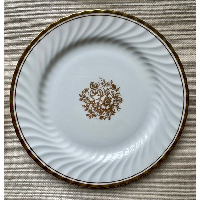 Set of 4 Vintage Aynsley Fine Bone China Salad/Dessert plates in C1019 pattern. c1940-1950s based on green crown makers...