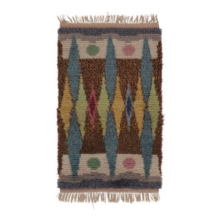 Vintage Swedish Rya Rug, Earth Tones With Scandinavian Diamond Geometry - Rug & Kilim For Sale