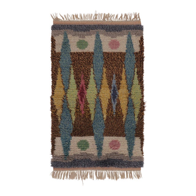 Vintage Swedish Rya Rug, Earth Tones With Scandinavian Diamond Geometry - Rug & Kilim For Sale