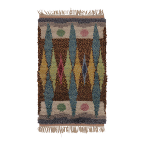 Vintage Swedish Rya Rug, Earth Tones With Scandinavian Diamond Geometry - Rug & Kilim