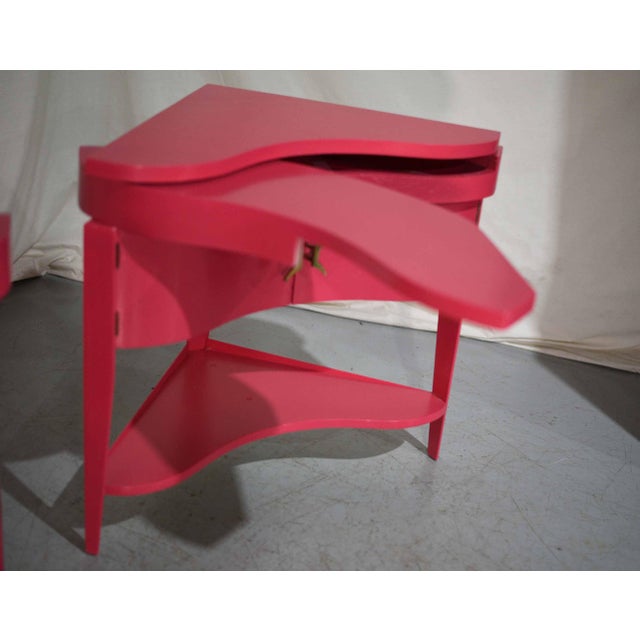 Vintage Triangular Concave Flip-Out Tables in Pink Newly Painted - A Pair For Sale - Image 9 of 12