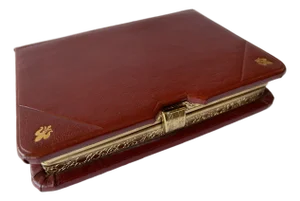 1950's Italian Gold Embossed Leather Book Jewelry Box With Velvet Lining
