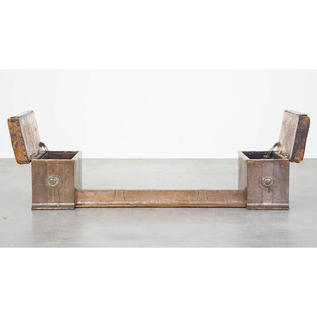 This unique antique copper fireplace sofa/club fender with leather seats with storage space. Do you see yourself sitting...