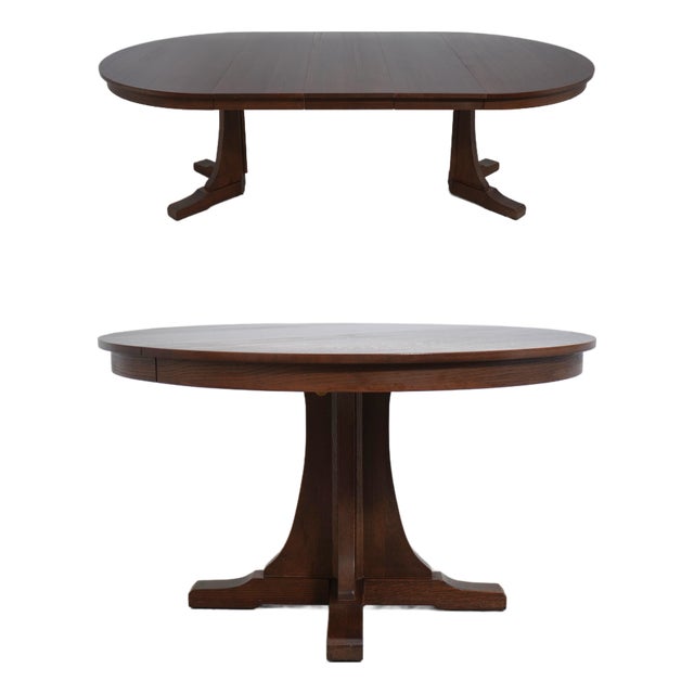 Stickley Round Mission Oak 52 Inch Dining Room Table For Sale