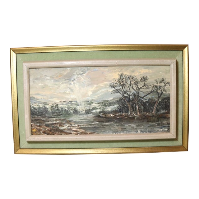 Vintage Heinz Stoecker Storm Landscape Abstract Expressionism Oil Painting Board For Sale