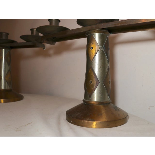 1960s Share Pair of 2 Vintage Bronze Arts & Crafts Altar Candlesticks Church Candle Holders For Sale - Image 5 of 11