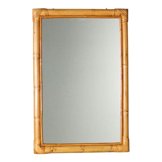 Vintage Mirror with Bamboo Wicker Frame, Italy, 1980s For Sale