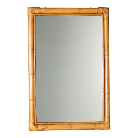 Vintage Mirror with Bamboo Wicker Frame, Italy, 1980s For Sale