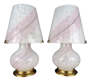 Murano Glass Mushroom Table Lamps, Italy, 1970s, Set of 2