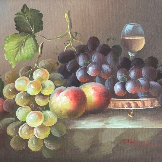 Traditional Original Acrylic on Board Fruit & Wine Still Life, Framed For Sale - Image 3 of 16