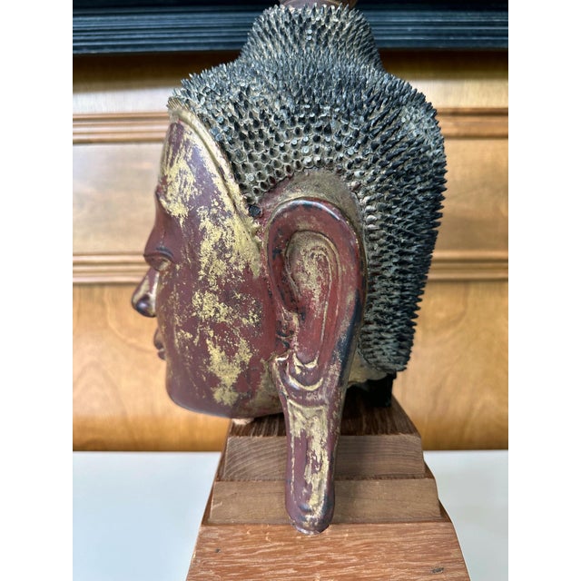 Antique Burmese Lacquer and Gilt Buddha Head Sculpture For Sale - Image 13 of 18